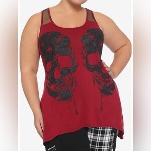 Women’s torrid 3 Burgundy Glitter Skull Shark Bite Tank Top 22 24